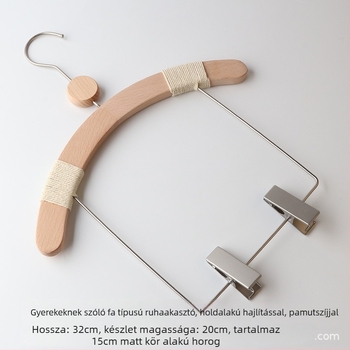 Gyerekeknek készült fa ruhaszárító vállfák, csúszásmentes, nadrágklipszekkel, 10 darabos készlet, testreszabható
