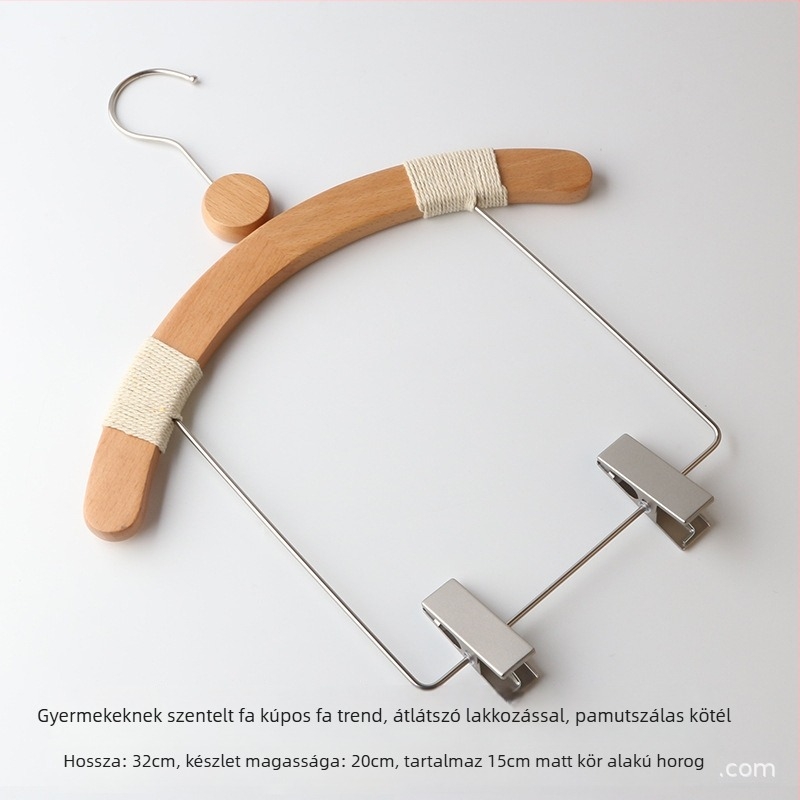 Gyerekeknek készült fa ruhaszárító vállfák, csúszásmentes, nadrágklipszekkel, 10 darabos készlet, testreszabható