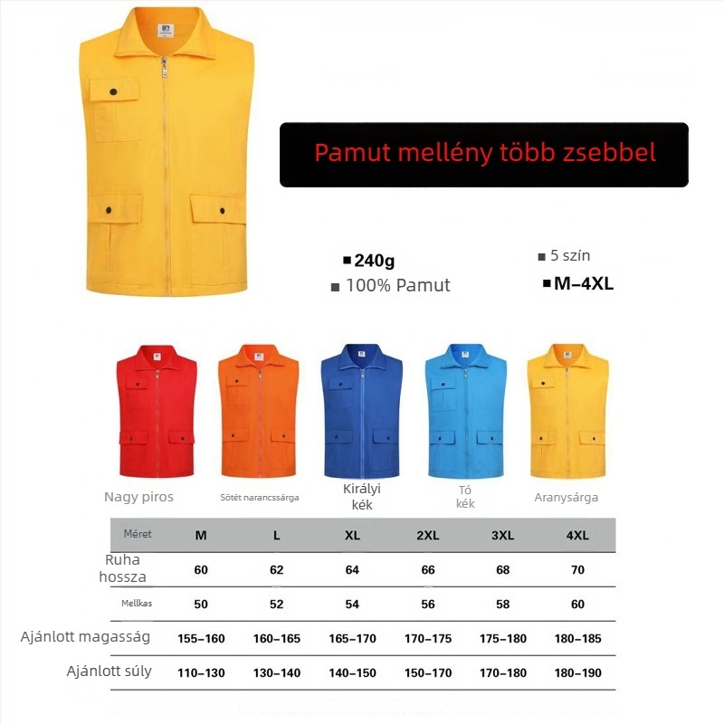 Személyre szabott önkéntes munkás mellény nyomtatott logóval, kapucnival és cipzárral, egyszínű minta, fő anyag: 100% poliészter, egyenes cső szabás, minden évszakra megfelelő