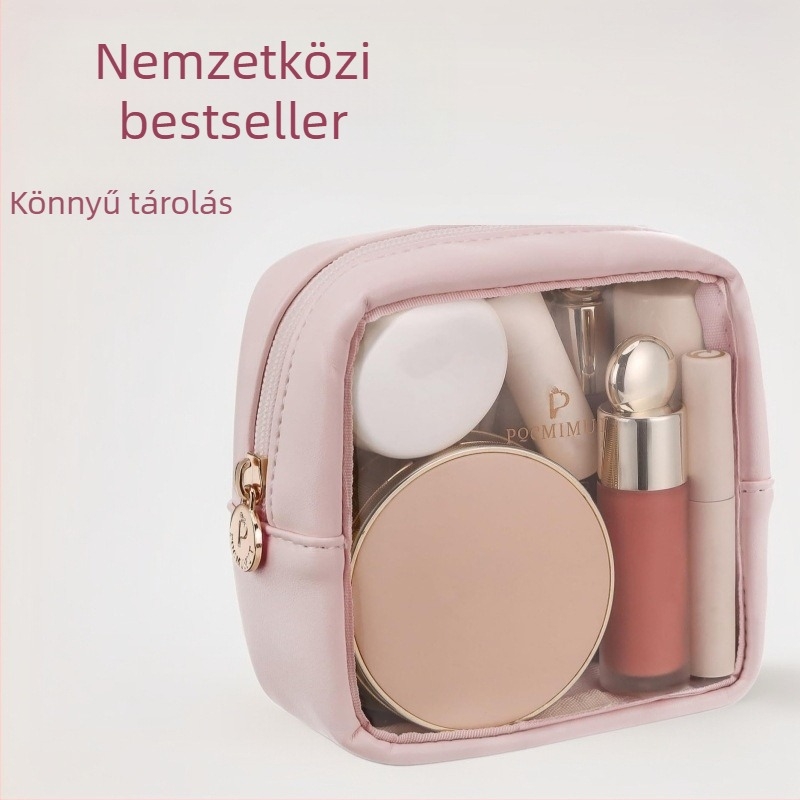 Átlátszó PU bőr sminktáska, vízálló, ultra könnyű, cipzáras
