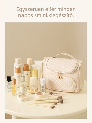 Kozmetikai táska nagy kapacitással, vízálló és antibakteriális, bővíthető, utazási akasztóval