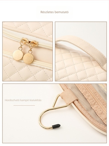 Kozmetikai táska nagy kapacitással, vízálló és antibakteriális, bővíthető, utazási akasztóval