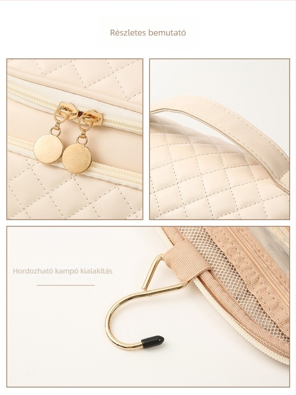 Kozmetikai táska nagy kapacitással, vízálló és antibakteriális, bővíthető, utazási akasztóval