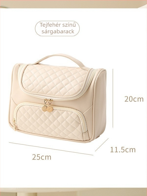 Kozmetikai táska nagy kapacitással, vízálló és antibakteriális, bővíthető, utazási akasztóval