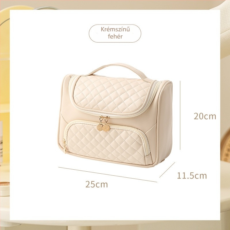 Kozmetikai táska nagy kapacitással, vízálló és antibakteriális, bővíthető, utazási akasztóval