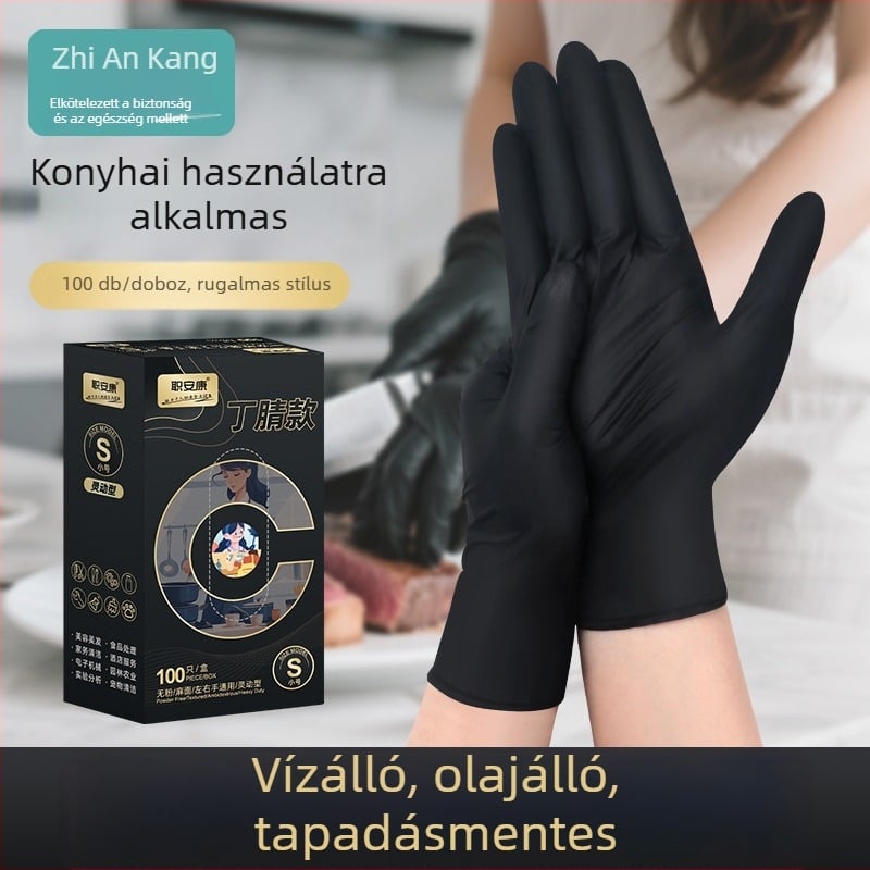 Jiankang Egyszer használatos nitril kesztyűk, vastagított kivitel, élelmiszer-biztonsági osztály, víz- és olajálló, mosogatáshoz, háztartási és ipari felhasználás