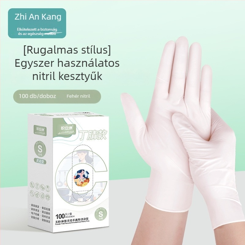 Jiankang Egyszer használatos nitril kesztyűk, vastagított kivitel, élelmiszer-biztonsági osztály, víz- és olajálló, mosogatáshoz, háztartási és ipari felhasználás