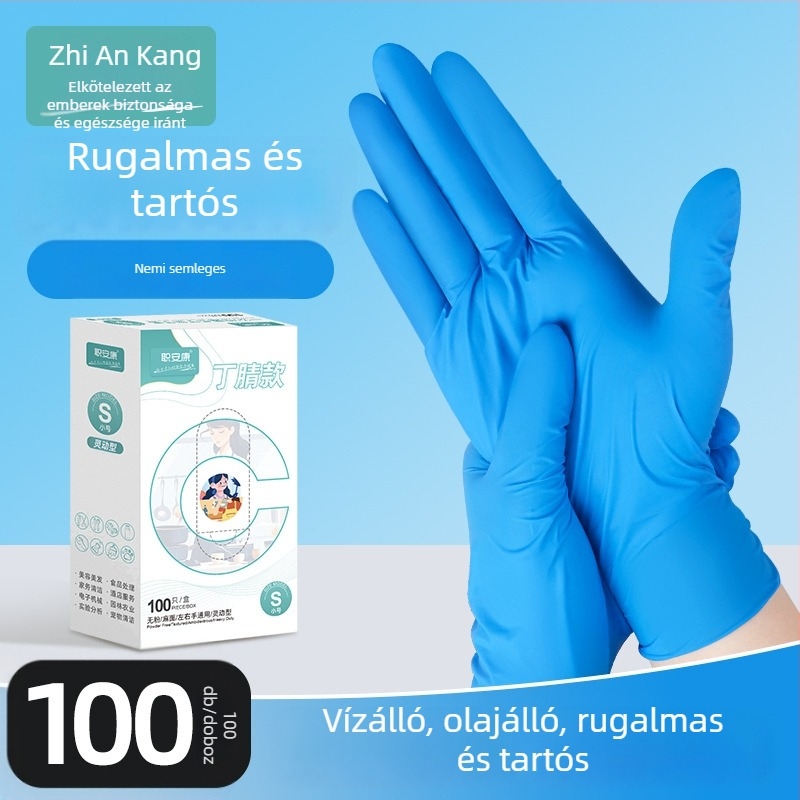 Jiankang Egyszer használatos nitril kesztyűk, vastagított kivitel, élelmiszer-biztonsági osztály, víz- és olajálló, mosogatáshoz, háztartási és ipari felhasználás