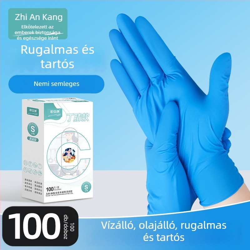 Jiankang Egyszer használatos nitril kesztyűk, vastagított kivitel, élelmiszer-biztonsági osztály, víz- és olajálló, mosogatáshoz, háztartási és ipari felhasználás