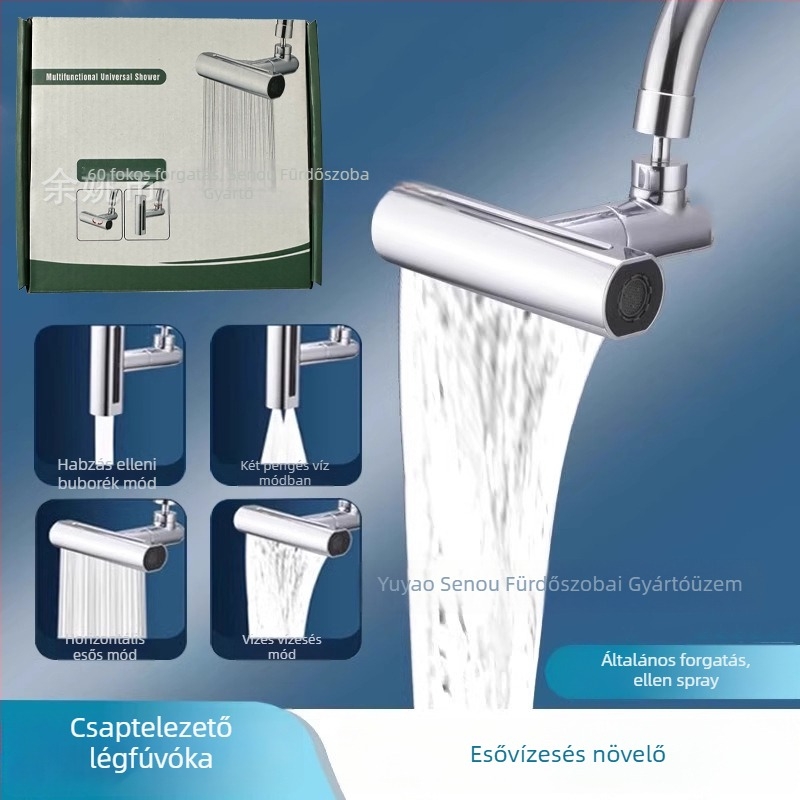 Konyhai csaptele vízesés stílusú, univerzális forgó kiterjesztéssel — Modell Flying Feather; Anyag: ötvözet + ABS test; Felület: elektroplating; Szerelés: menetes; Működési hőmérséklet: 100