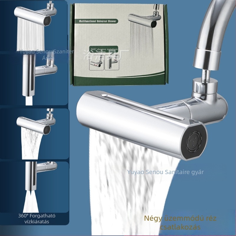 Konyhai csaptele vízesés stílusú, univerzális forgó kiterjesztéssel — Modell Flying Feather; Anyag: ötvözet + ABS test; Felület: elektroplating; Szerelés: menetes; Működési hőmérséklet: 100