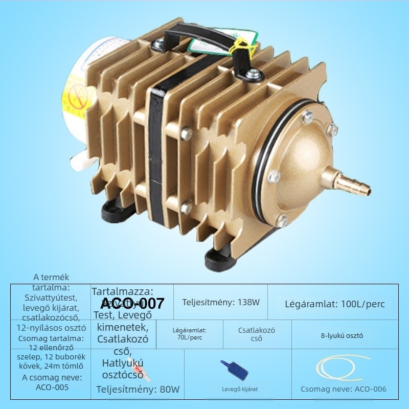 Sensen elektromágneses levegőpumpa tó- és halgazdálkodáshoz — Márka SUNSUN/Sensen; Súly: 5; Zajszint: 50 dB; Hálózati áramú működtetés: AC