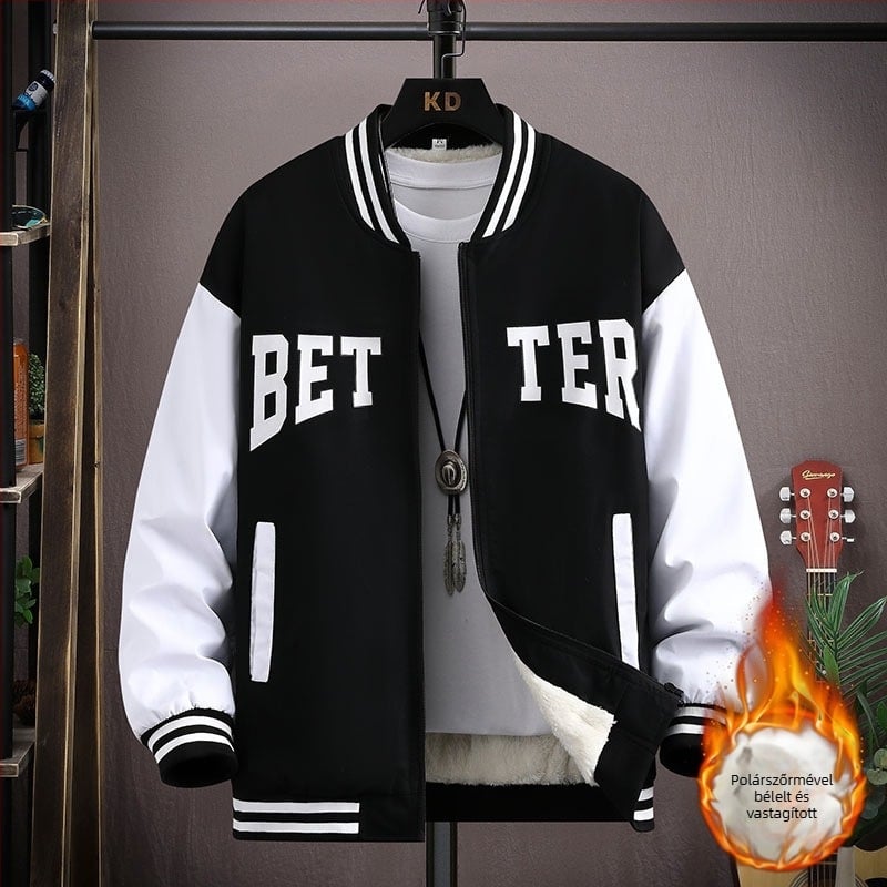 Corduroy kapucnis baseball kabát nyúl szőrme bélésével tinédzser fiúk számára - 2025 tavasz, koreai stílus