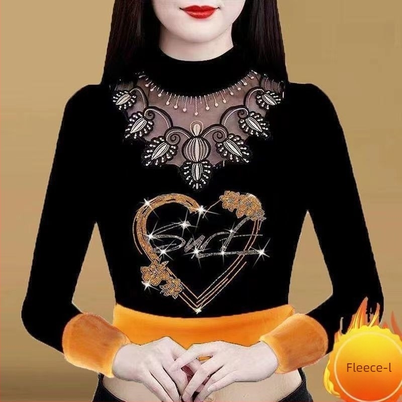 Női hosszú ujjú tee lazább szabásban (Poliészter; hosszú ujjú; laza szabás; normál hossz; mock nyak)