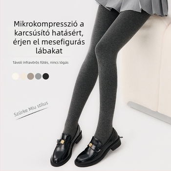 Fleece-béléses vastag meleg harisnyanadrág őszre-télre, mikro-kompresszióval a karcsú megjelenítésért, plusz méret, szürke csíkos