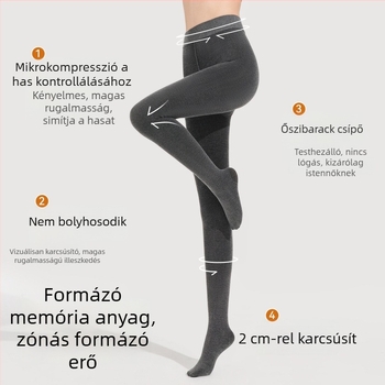 Fleece-béléses vastag meleg harisnyanadrág őszre-télre, mikro-kompresszióval a karcsú megjelenítésért, plusz méret, szürke csíkos
