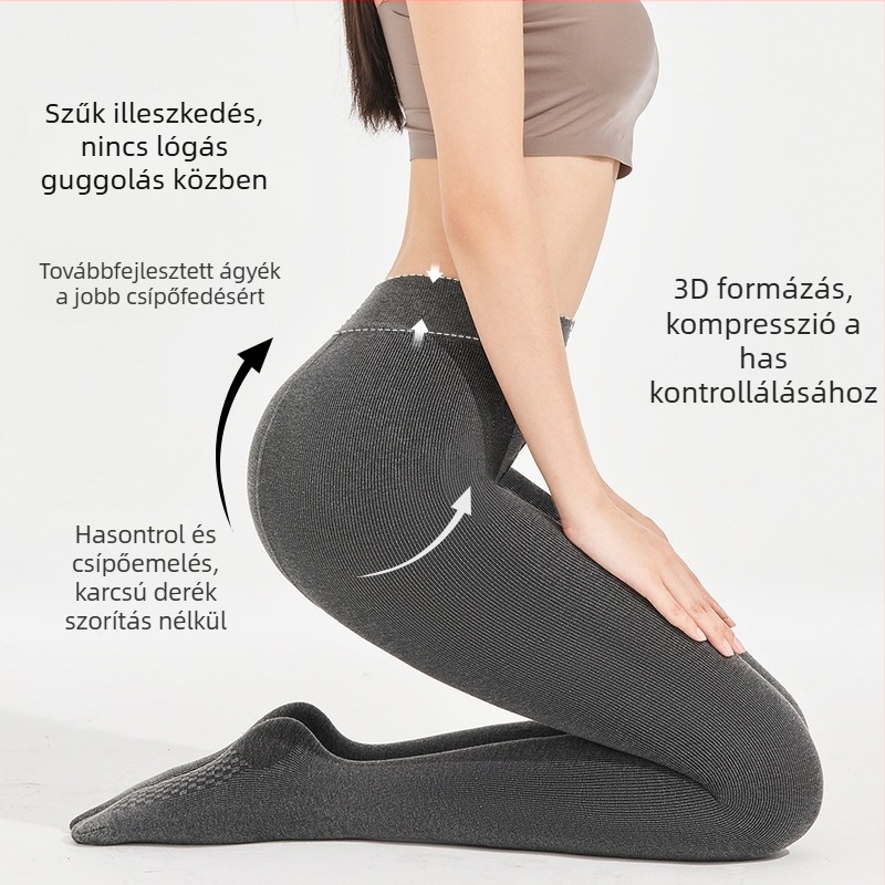Fleece-béléses vastag meleg harisnyanadrág őszre-télre, mikro-kompresszióval a karcsú megjelenítésért, plusz méret, szürke csíkos