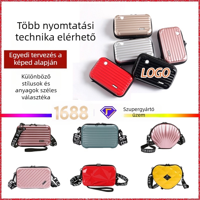 Sminkes táska keresztpánttal és merev héjjal, ABS+PC, csíkos minta, poliészter bélés
