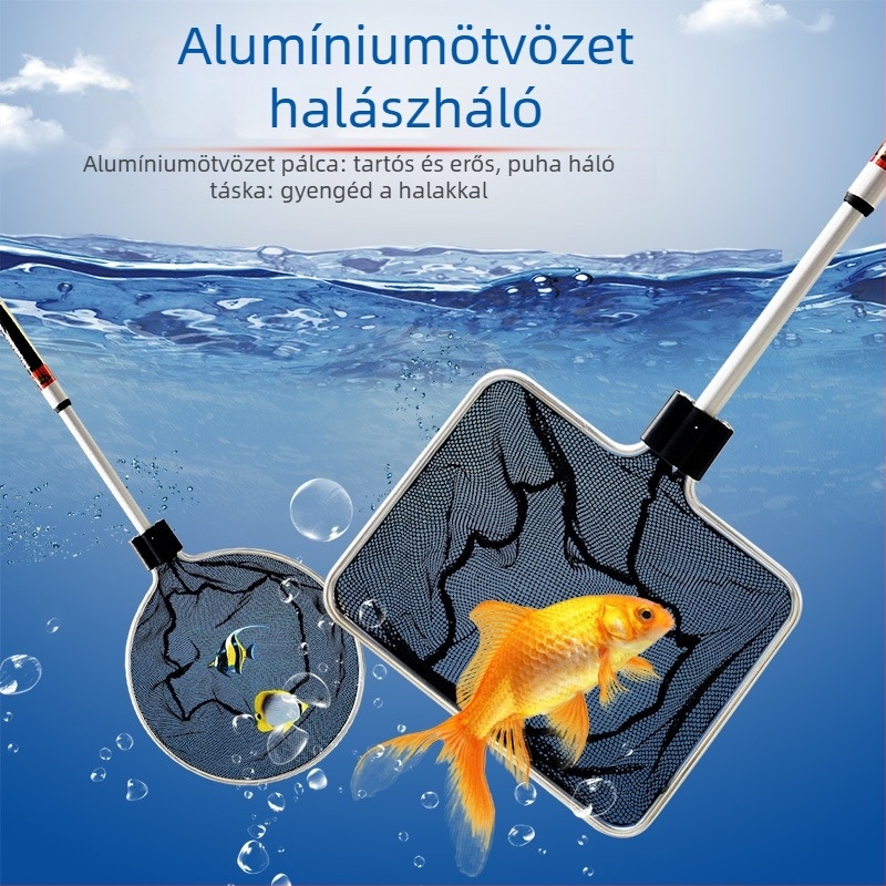 Akváriumi teleszkópos háló alumínium ötvözet rúd és poliészter hálóval, 500 g, akváriumi felszerelés