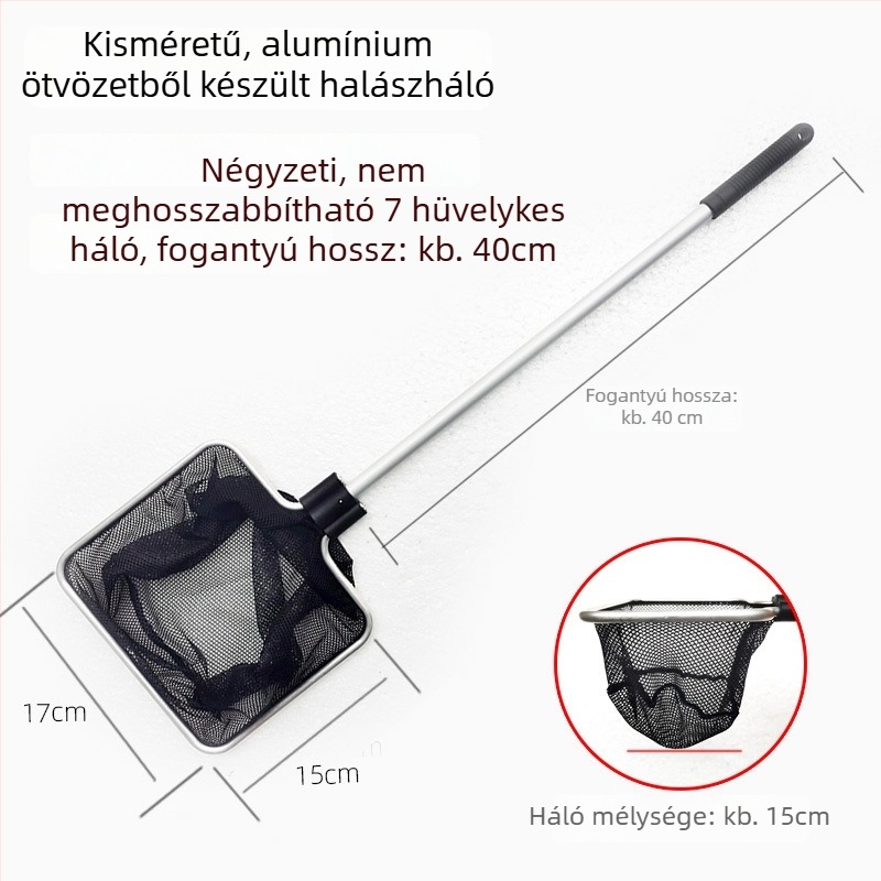 Akváriumi teleszkópos háló alumínium ötvözet rúd és poliészter hálóval, 500 g, akváriumi felszerelés
