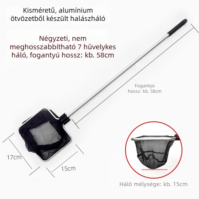 Akváriumi teleszkópos háló alumínium ötvözet rúd és poliészter hálóval, 500 g, akváriumi felszerelés