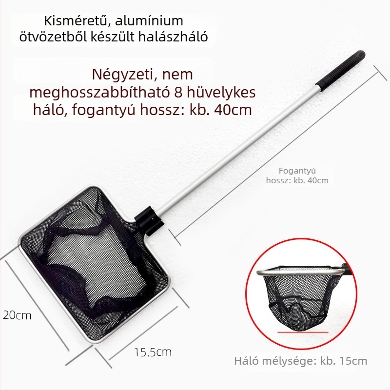 Akváriumi teleszkópos háló alumínium ötvözet rúd és poliészter hálóval, 500 g, akváriumi felszerelés