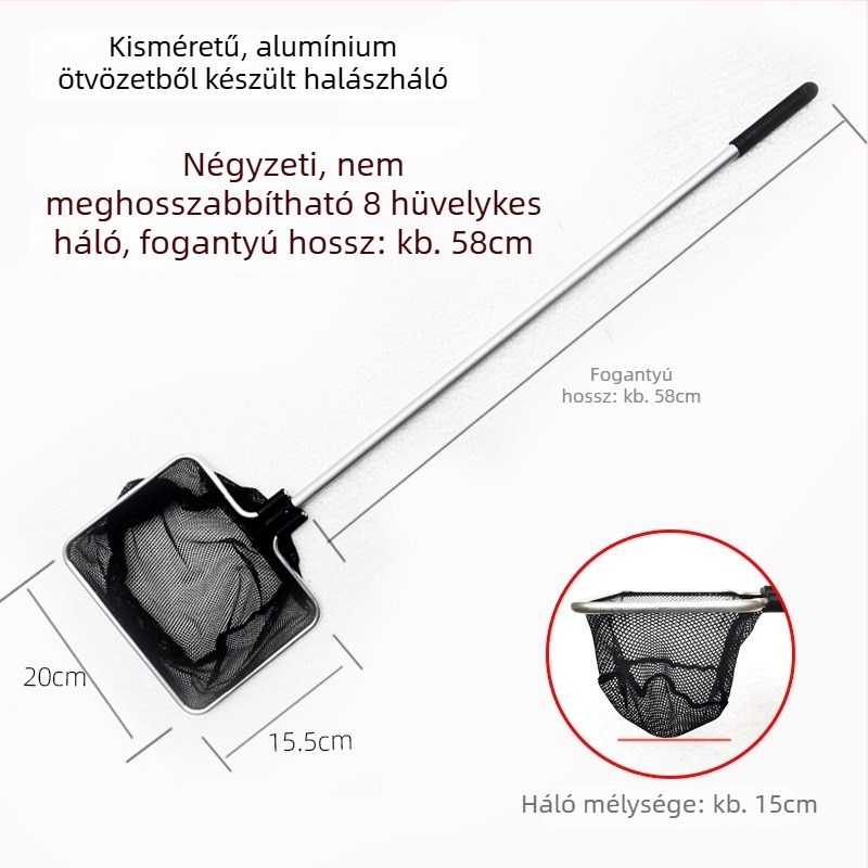 Akváriumi teleszkópos háló alumínium ötvözet rúd és poliészter hálóval, 500 g, akváriumi felszerelés