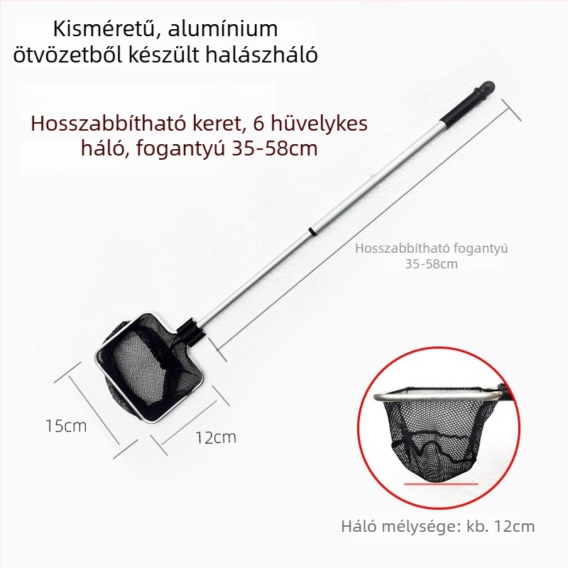Akváriumi teleszkópos háló alumínium ötvözet rúd és poliészter hálóval, 500 g, akváriumi felszerelés