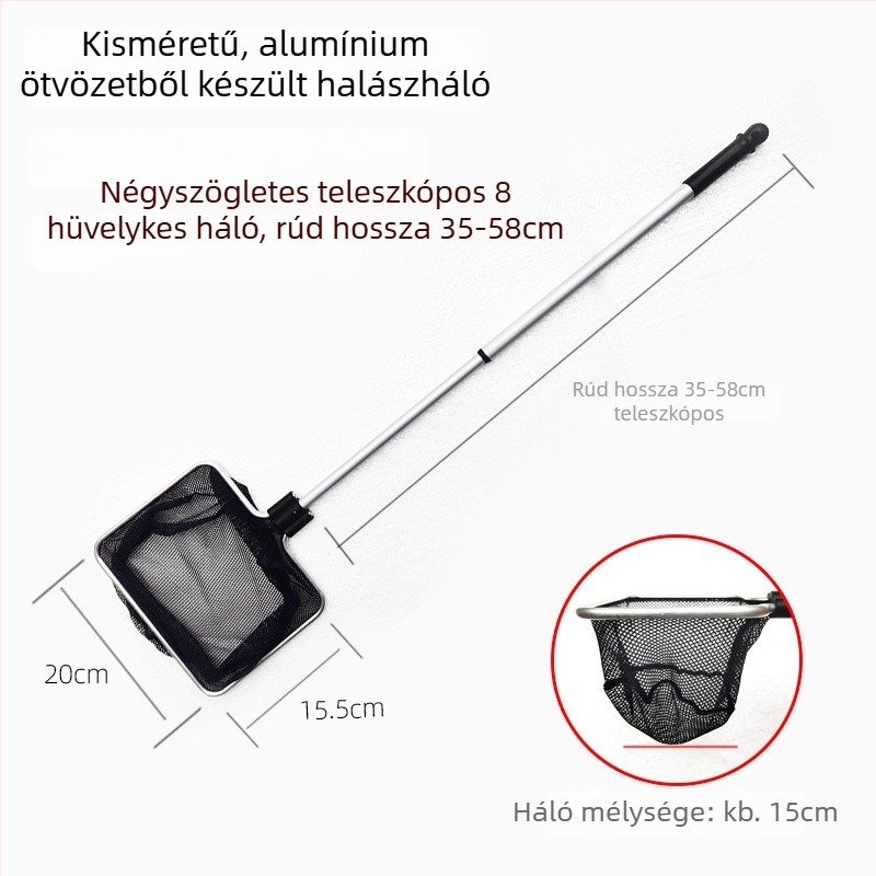 Akváriumi teleszkópos háló alumínium ötvözet rúd és poliészter hálóval, 500 g, akváriumi felszerelés
