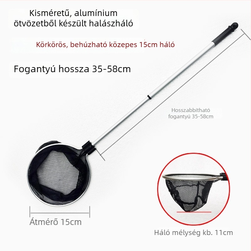 Akváriumi teleszkópos háló alumínium ötvözet rúd és poliészter hálóval, 500 g, akváriumi felszerelés