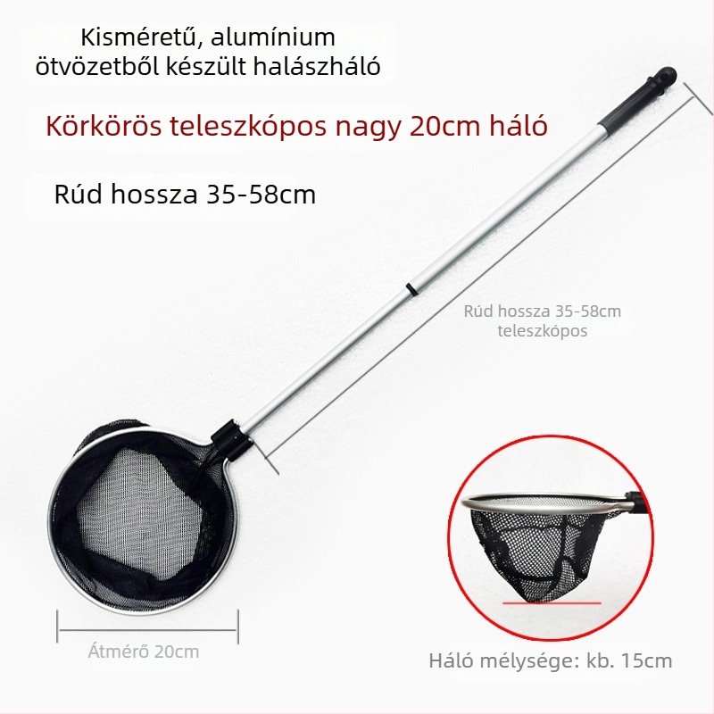 Akváriumi teleszkópos háló alumínium ötvözet rúd és poliészter hálóval, 500 g, akváriumi felszerelés