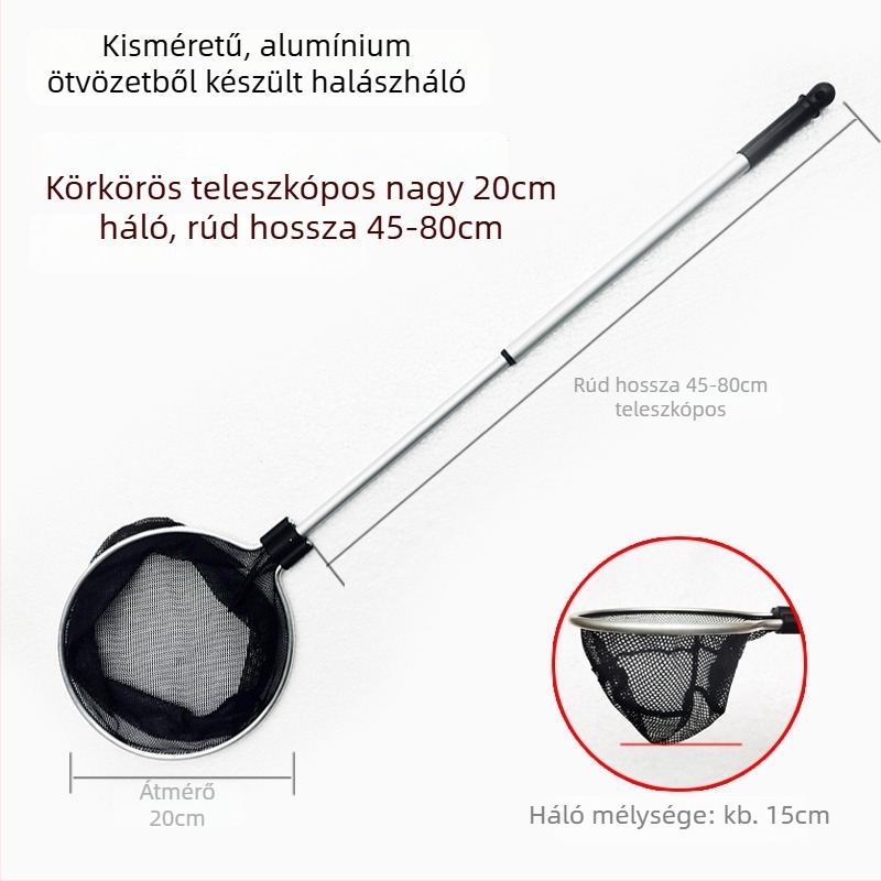 Akváriumi teleszkópos háló alumínium ötvözet rúd és poliészter hálóval, 500 g, akváriumi felszerelés