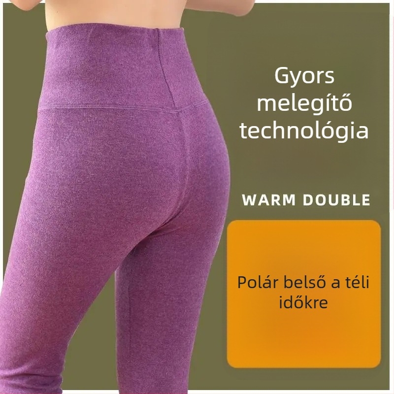 Női kétoldalas velúr fűtött nadrág, hosszú, magas derék, 90-95% poliészter