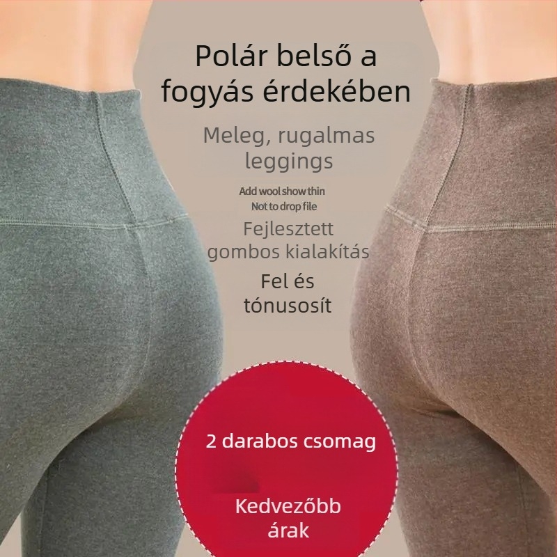 Női kétoldalas velúr fűtött nadrág, hosszú, magas derék, 90-95% poliészter