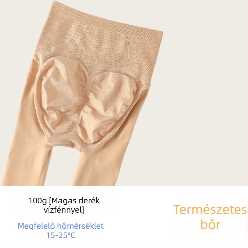 Női pluszméretű, fényes, fleece-lével bélelt, vastag harisnya, nude színben, magas derék, fenékemelés, deréktartás, téli meleg viselet