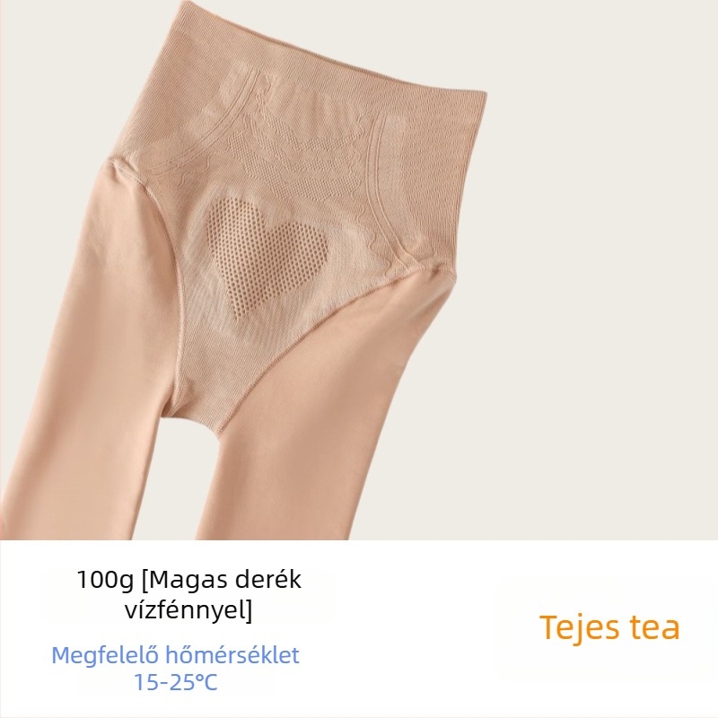 Női pluszméretű, fényes, fleece-lével bélelt, vastag harisnya, nude színben, magas derék, fenékemelés, deréktartás, téli meleg viselet