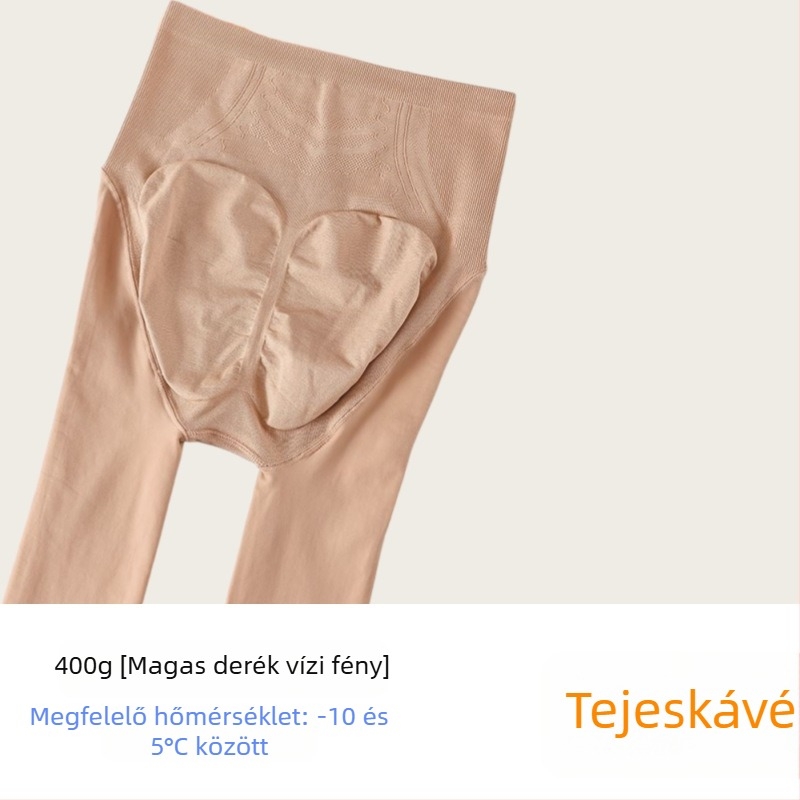 Női pluszméretű, fényes, fleece-lével bélelt, vastag harisnya, nude színben, magas derék, fenékemelés, deréktartás, téli meleg viselet