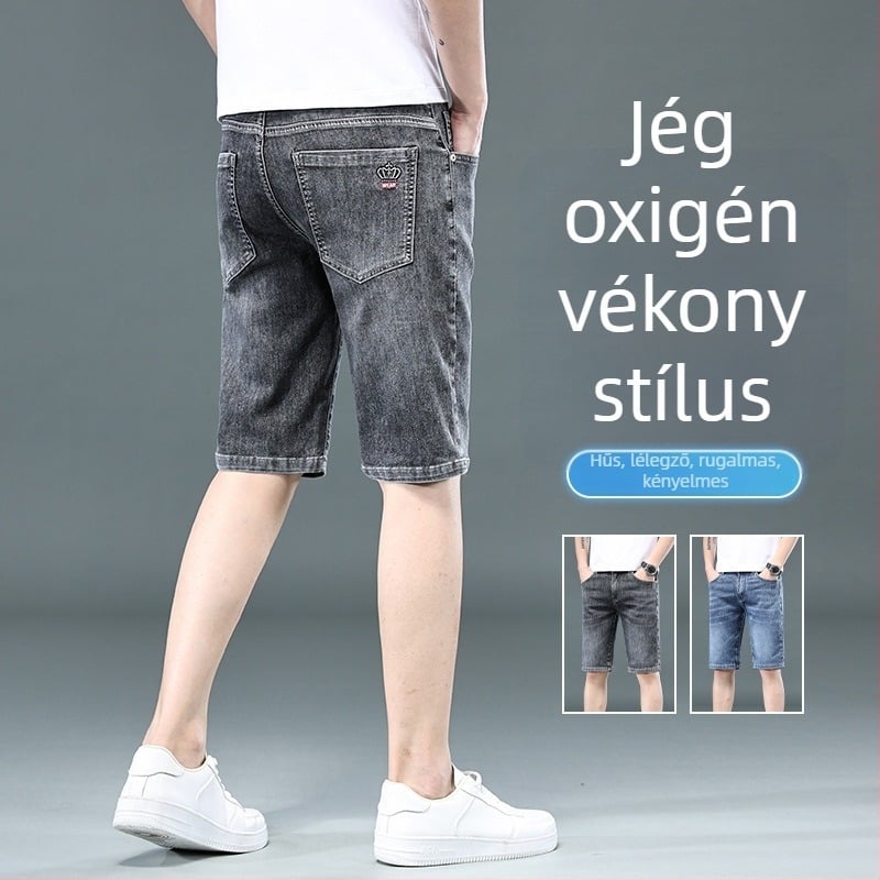 Farmernadrág rövidnadrág, középmagas derekú, egyenes szabású, több zseb, mosott felület