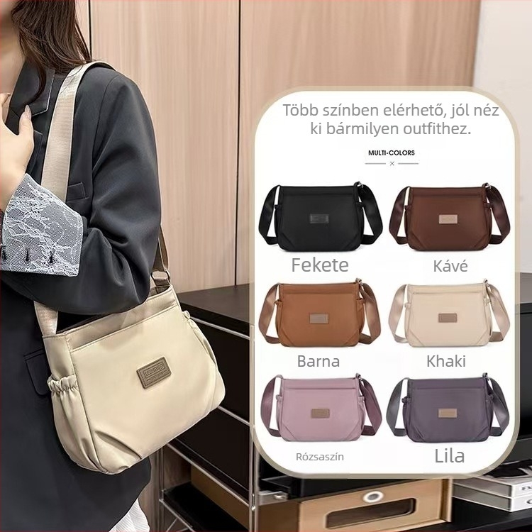 Női crossbody táska, városi minimalizmus, Oxford anyag, vízszintes négyzetes forma, cipzáras záródás, laminált belső rekesz