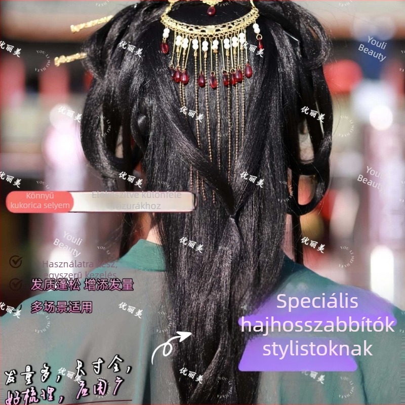 Ősi kosztüm paróka, egyenes haj, extra volumen, középső part, hosszú haj, természetes Hanfu stílus