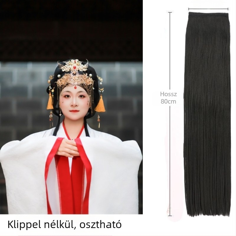 Ősi kosztüm paróka, egyenes haj, extra volumen, középső part, hosszú haj, természetes Hanfu stílus