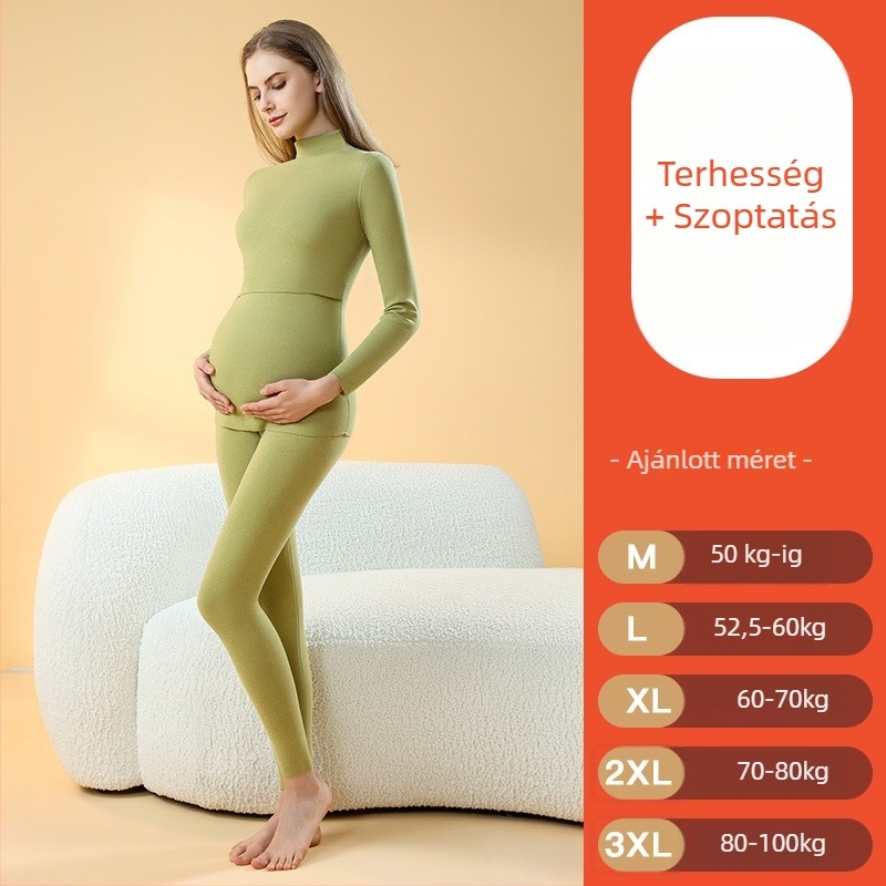 Anyasági melegítő pizsama szett, bolyhos belsővel, varrat nélküli szoptatáshoz, hosszú ujjak, vast poliészter, ősz–tél