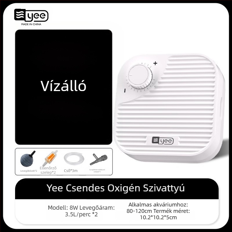 yee Akváriumi oxigénszivattyú – csendes aerátor, 0,5 kg súlyú, otthoni használatra