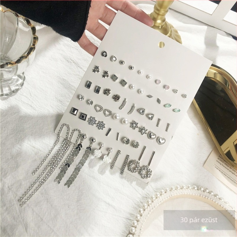 Geometriai ötvözet fülbevalók mikropavé felülettel, 925 ezüst posztokkal — Behrooci