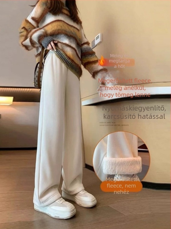 Terhes téli nadrág has támogatással, fleece bélés és melegítés, magas derekú és laza szabású, poliészter-elasztán keverék, magas rugalmasság