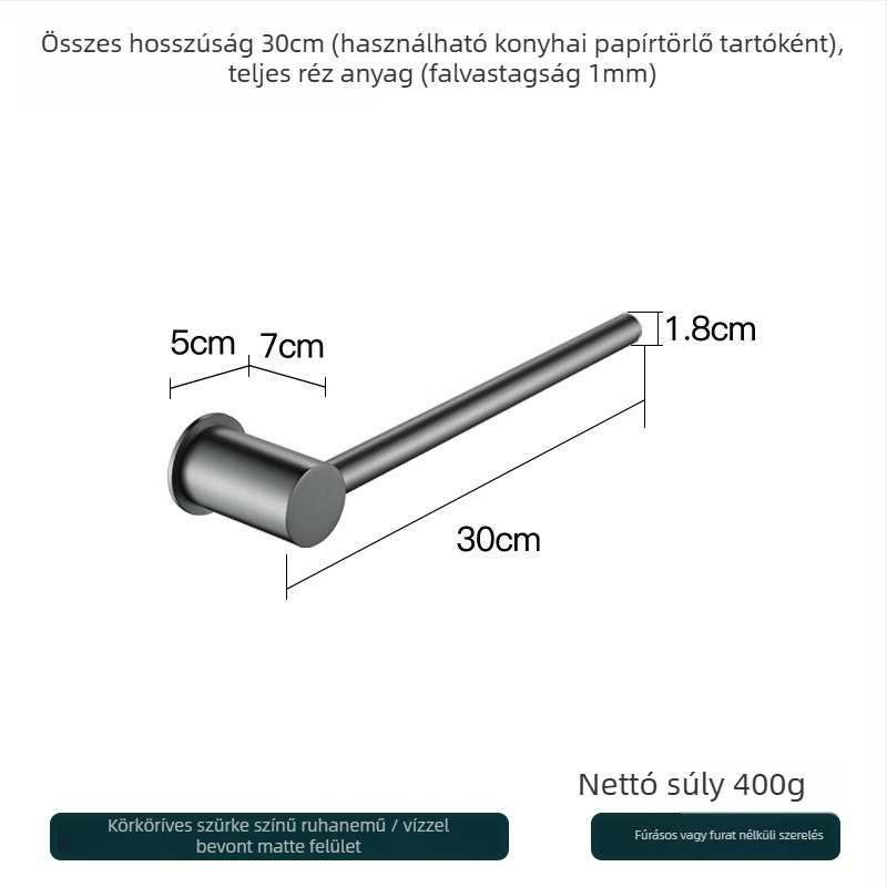 Réz törölközőtartó – fúrás nélküli szerelés, teherbírás 10 kg, egyetlen réteg, modern minimalista stílus
