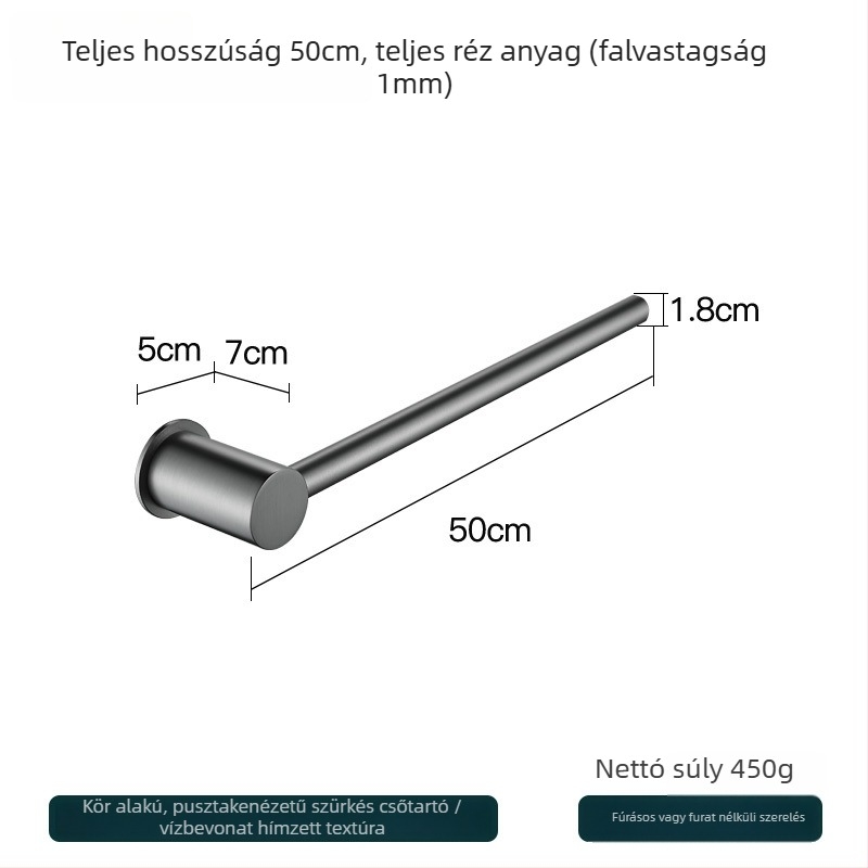 Réz törölközőtartó – fúrás nélküli szerelés, teherbírás 10 kg, egyetlen réteg, modern minimalista stílus