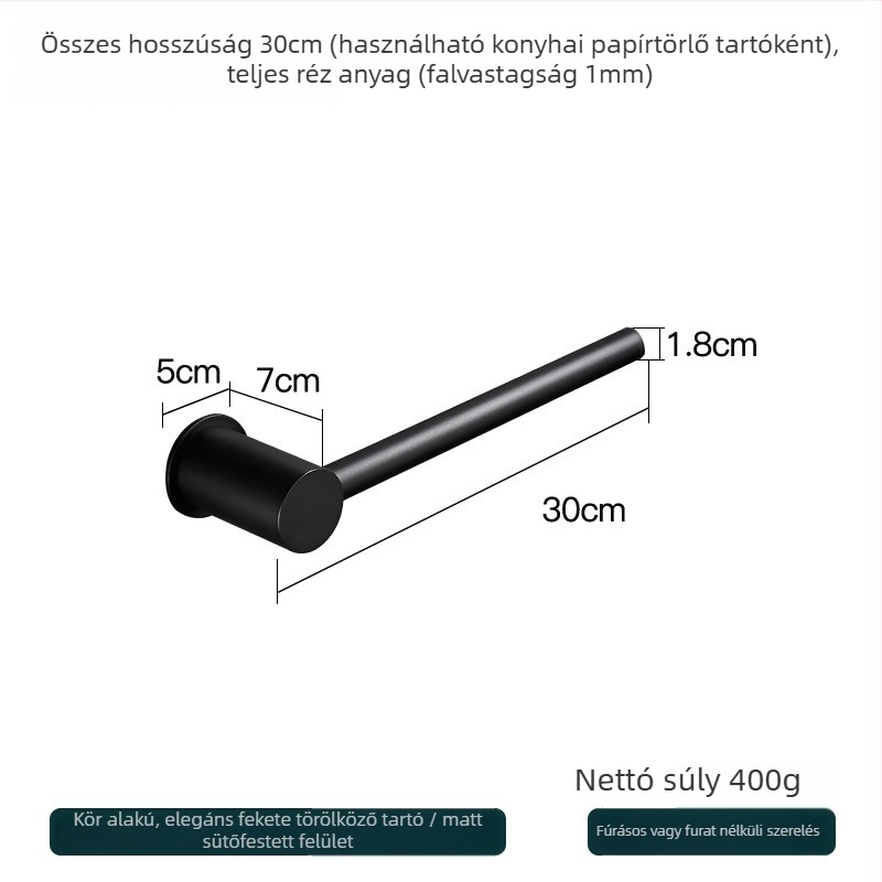 Réz törölközőtartó – fúrás nélküli szerelés, teherbírás 10 kg, egyetlen réteg, modern minimalista stílus