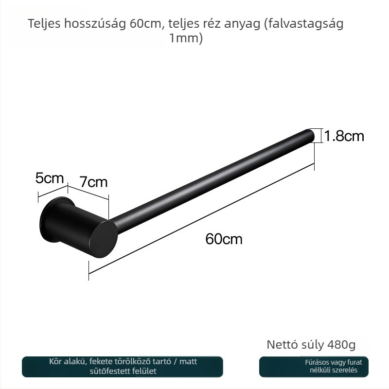 Réz törölközőtartó – fúrás nélküli szerelés, teherbírás 10 kg, egyetlen réteg, modern minimalista stílus