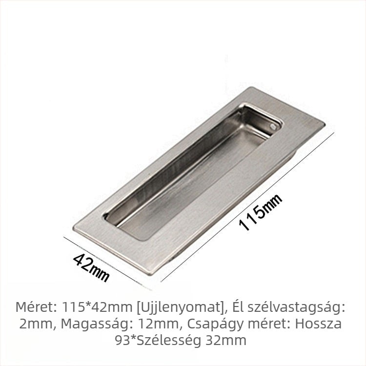 Rejtett fogantyú 304 rozsdamentes acélból, csiszolt felület, modern minimalista stílus, alkalmas csúszóajtókhoz és bútorfiókokhoz